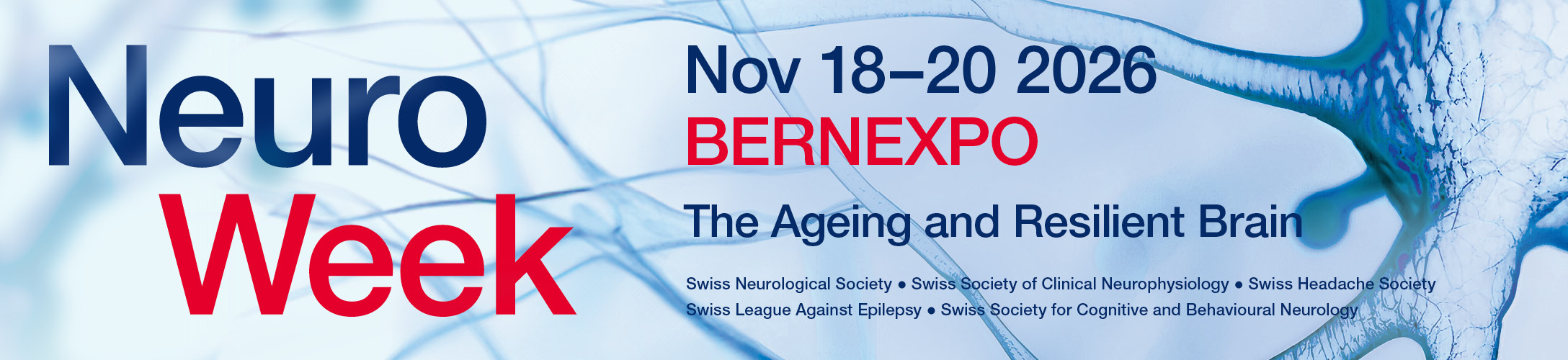 Header banner for the conference: 1st Swiss NeuroWeek 2026, BernExpo. This goes from 18 November 2026 to 20 November 2026.